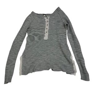 Free People Womens Grey Henley Knit Top Long Sleeve Ruffle Trim Size S